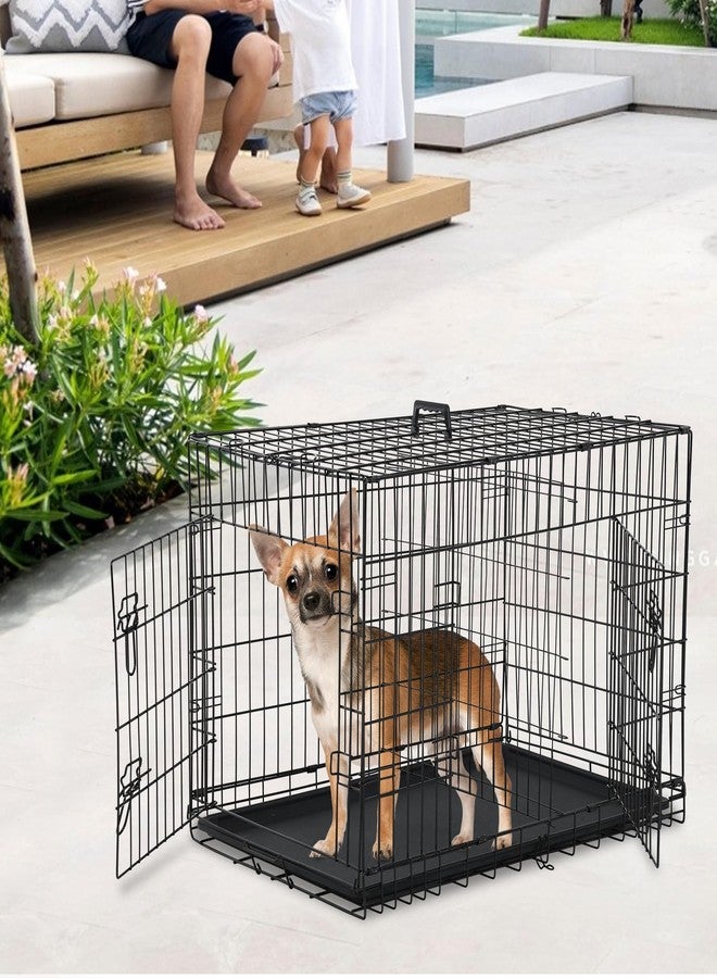 FDW 24 inch Dog Crate Dog Kennel Cage with Double Door Folding Metal Wire Dog Cage with Removable Tray&Divider Panel,Pet Crate for Small Dogs,Black - Image 2